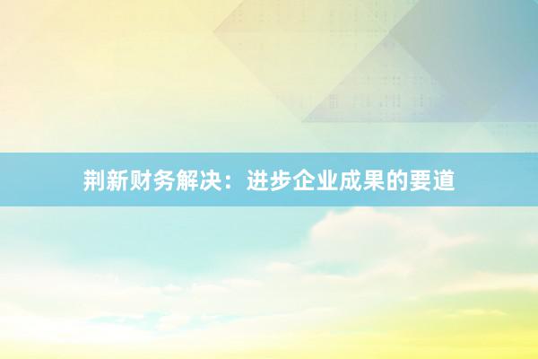 荆新财务解决:进步企业成果的要道